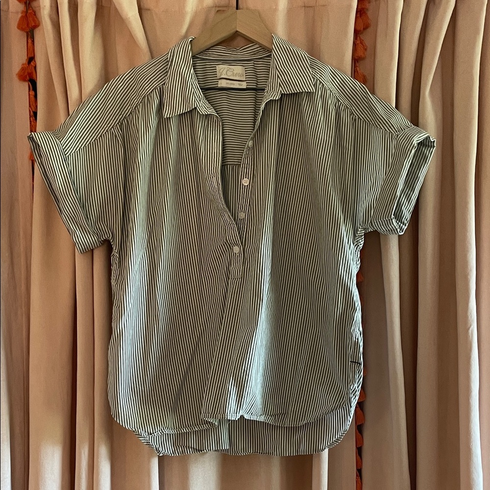 J. Crew Olive and White Striped Shirt
